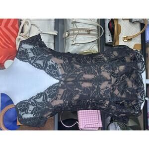 White House Black Market Black Lace Peplum Top NWT Retail $99